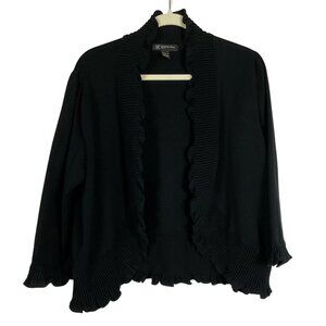 INC Women’s Black Ribbed Ruffle Shrug Open Cardigan Sweater 3/4 Sleeve Size 2X